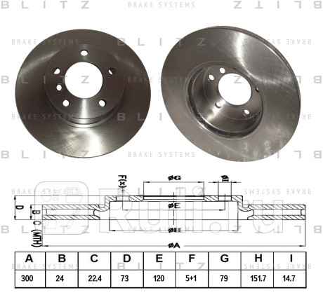 Диск тормозной передний вентилируемый bmw 3(e90,e91) 05- BLITZ BS0214  для Разные, BLITZ, BS0214